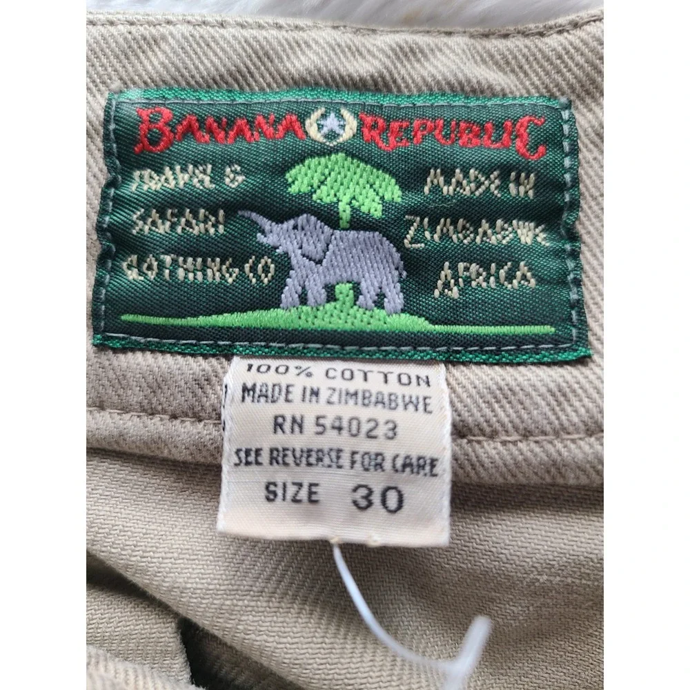 Vintage Banana Republic Safari Shorts Gurkha 30 Khaki Cotton Zimbabwe Belt Flaw